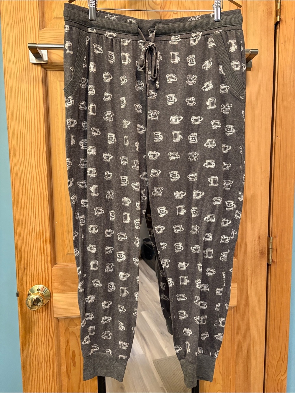 Oversized Lounge/Pajama Pants Gray Coffee Themed Sz XL